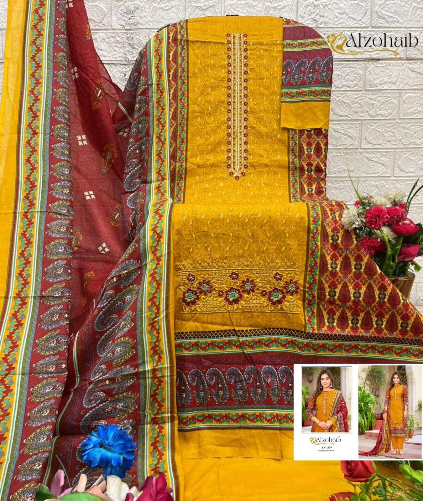Alzohaib AZ - 1379 to AZ - 1381 Pakistani Suit Cotton Printed Wholesale - Amrah Wholesale