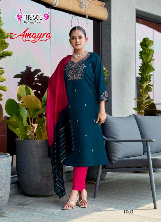 Mystic 9 Amayra Vol 1 Roman Silk Kurti Pant Dupatta Set - Amrah Wholesale