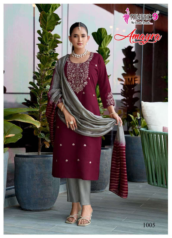 Mystic 9 Amayra Vol 1 Roman Silk Kurti Pant Dupatta Set - Amrah Wholesale