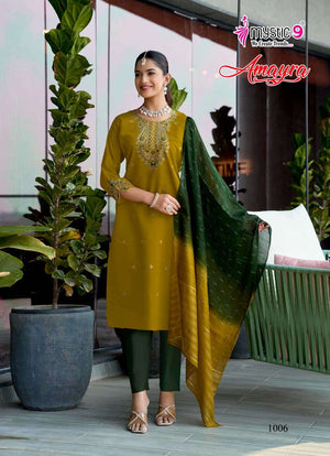 Mystic 9 Amayra Vol 1 Roman Silk Kurti Pant Dupatta Set - Amrah Wholesale