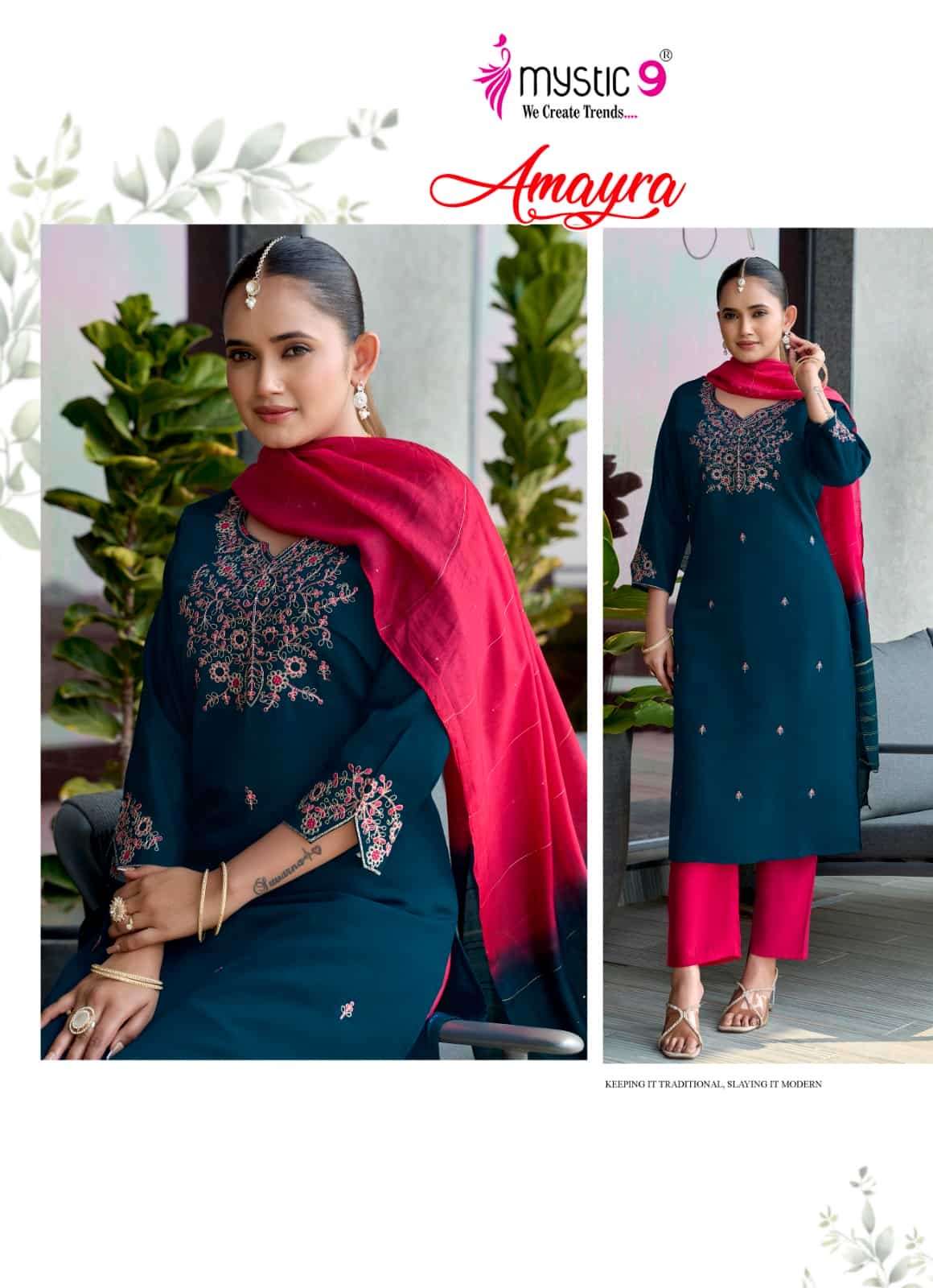 Mystic 9 Amayra Vol 1 Roman Silk Kurti Pant Dupatta Set - Amrah Wholesale