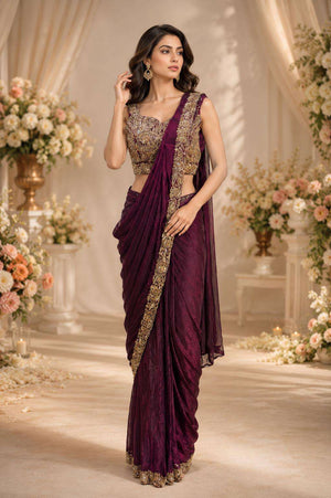 Amoha Trends A505 Colors Heavy Ready Wear Fendy Satin Designer Saree - Amrah Wholesale