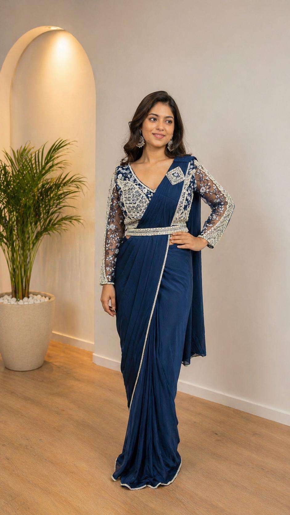 AMOHA TRENDZ 102309 Lycra Beads Work Saree - Amrah Wholesale