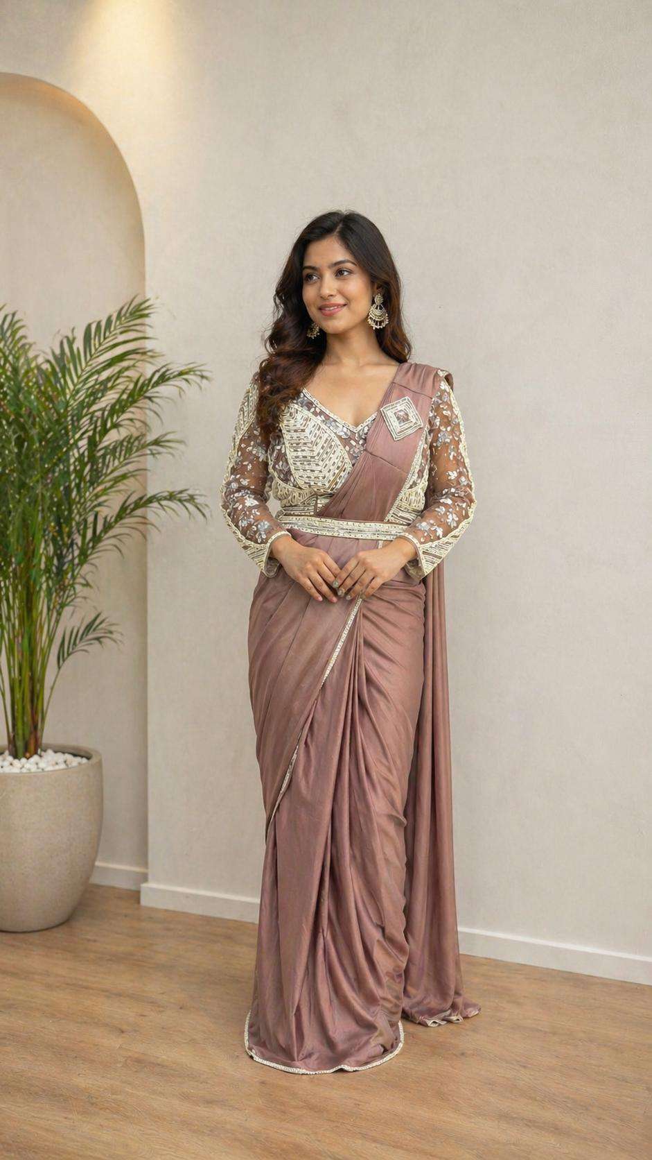 AMOHA TRENDZ 102309 Lycra Beads Work Saree - Amrah Wholesale
