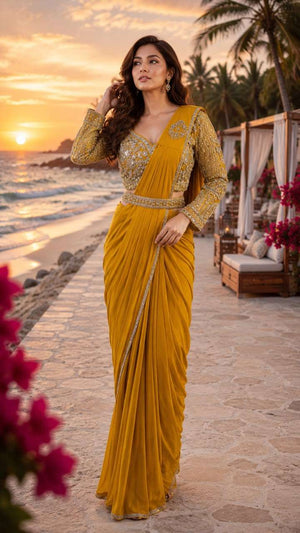 Amoha Trendz 102388 Lycra Embroidered Saree - Amrah Wholesale