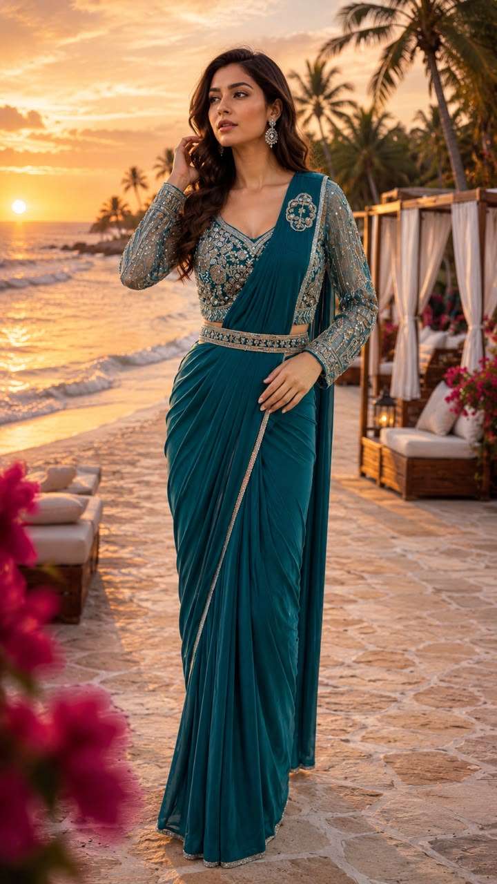 Amoha Trendz 102388 Lycra Embroidered Saree - Amrah Wholesale