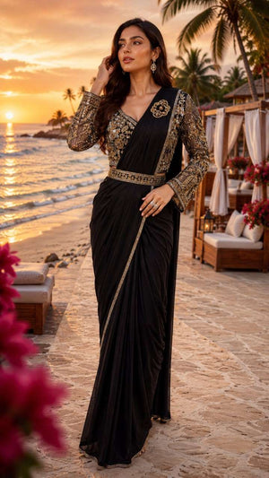 Amoha Trendz 102388 Lycra Embroidered Saree - Amrah Wholesale