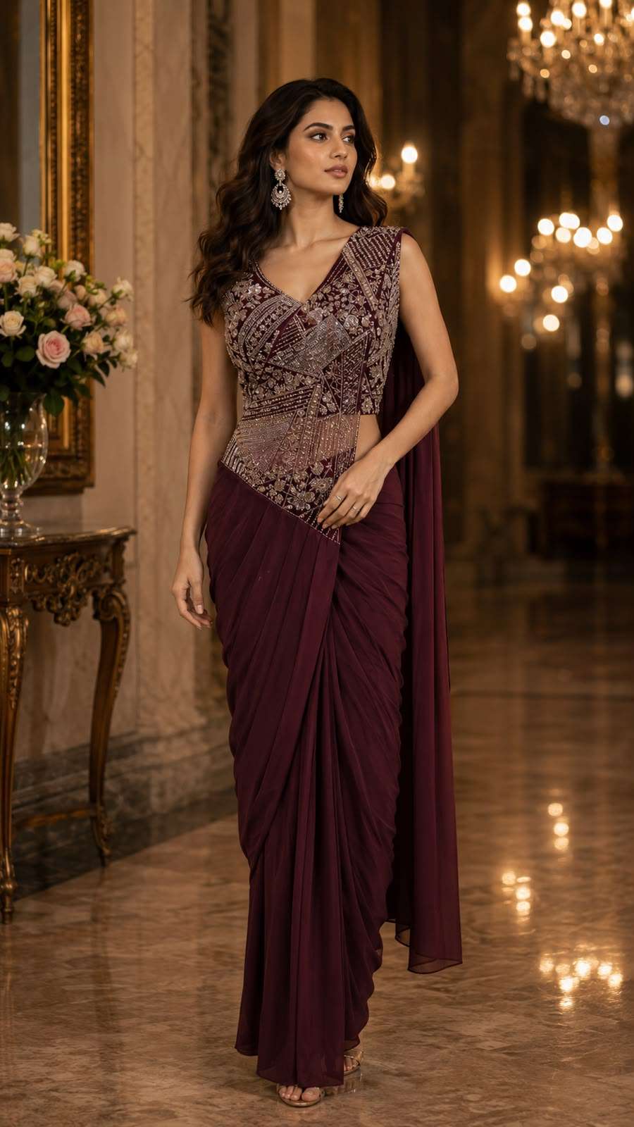 AMOHA TRENDZ 102412 Lycra Embroidery Saree - Amrah Wholesale