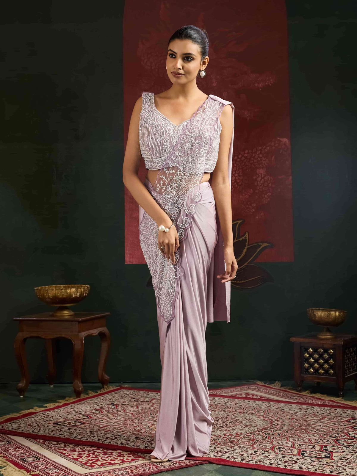 Amoha Trendz 102417 Lycra Embroidered Ready to Wear Saree
