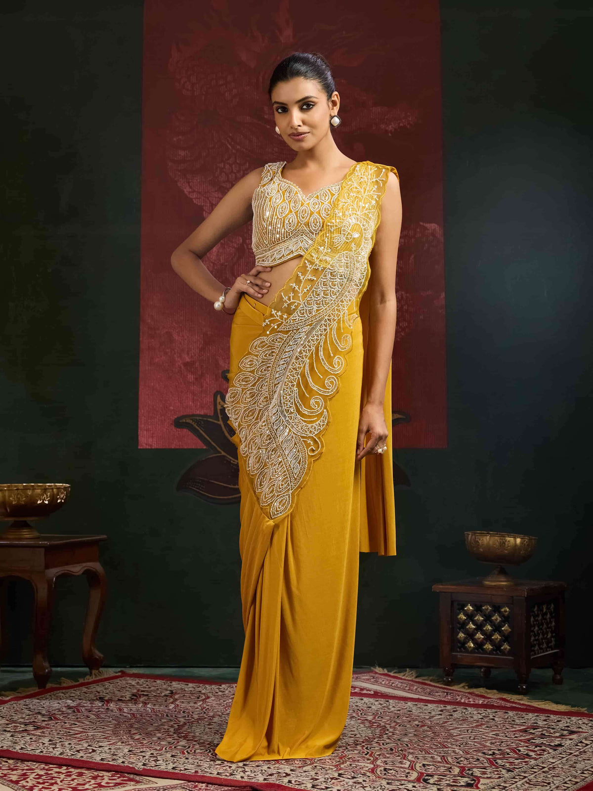 Amoha Trendz 102417 Lycra Embroidered Ready to Wear Saree