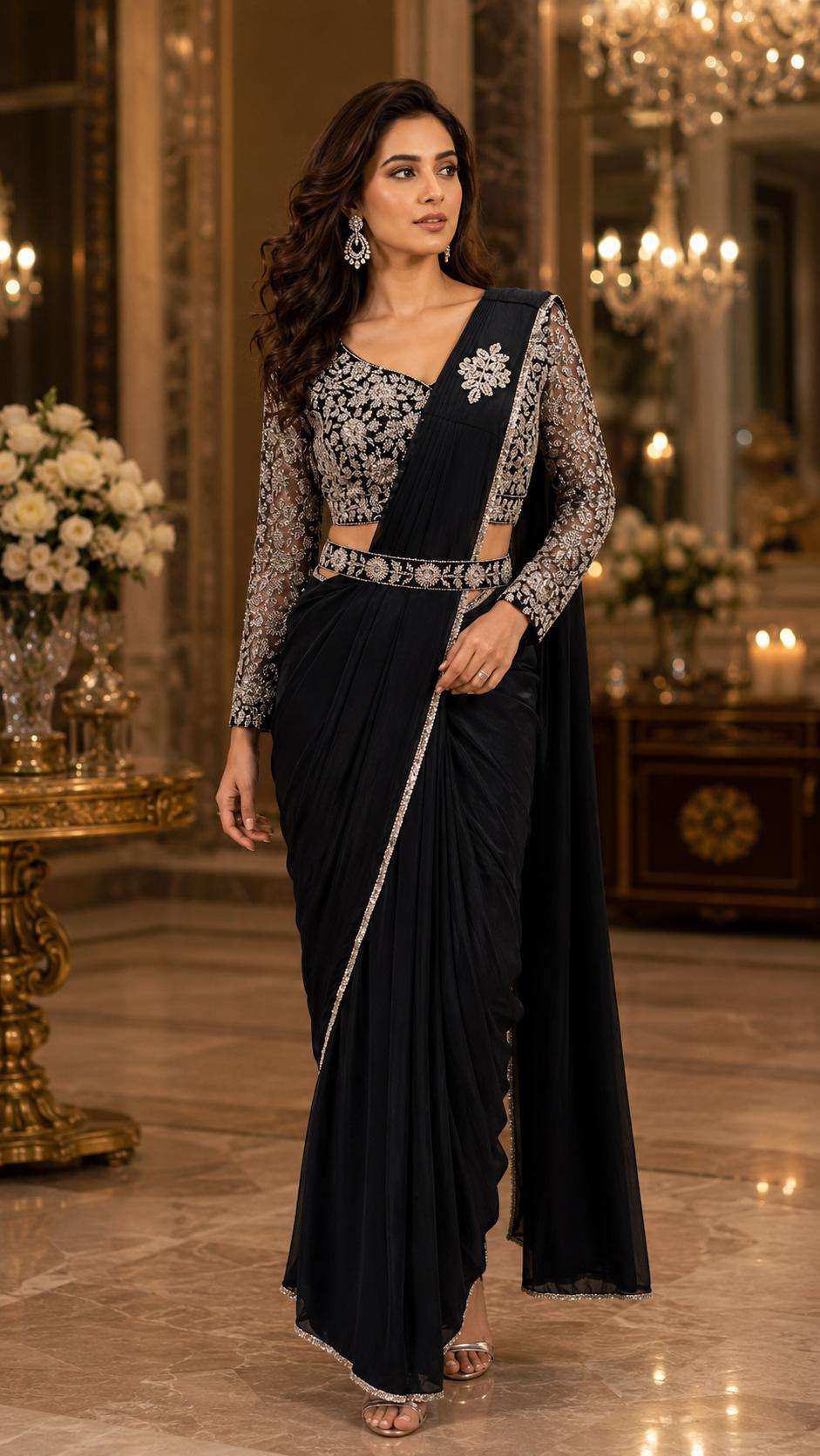 Amoha Trendz 102432 Lycra Embroidered Designer Saree - Amrah Wholesale