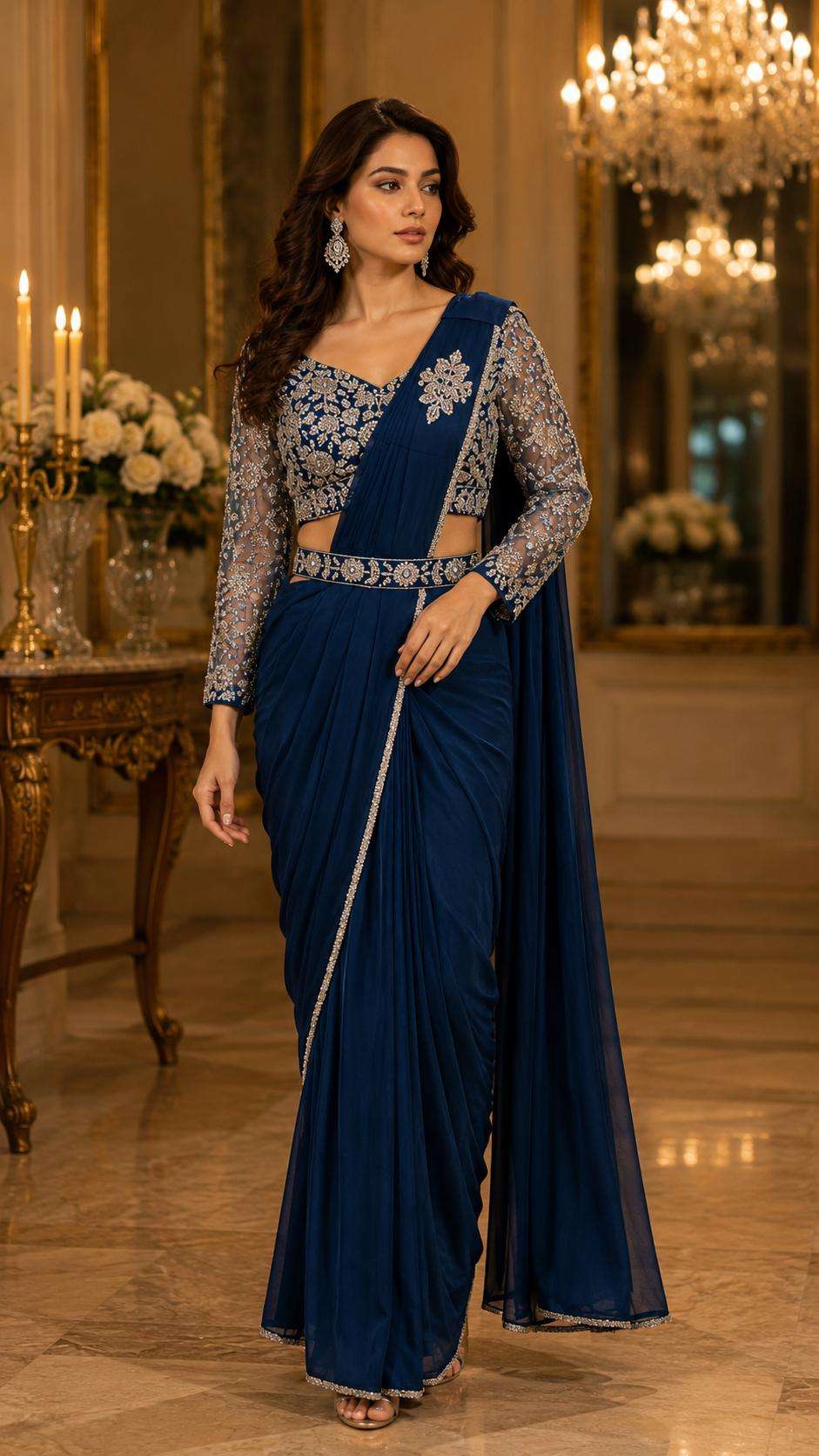 Amoha Trendz 102432 Lycra Embroidered Designer Saree - Amrah Wholesale