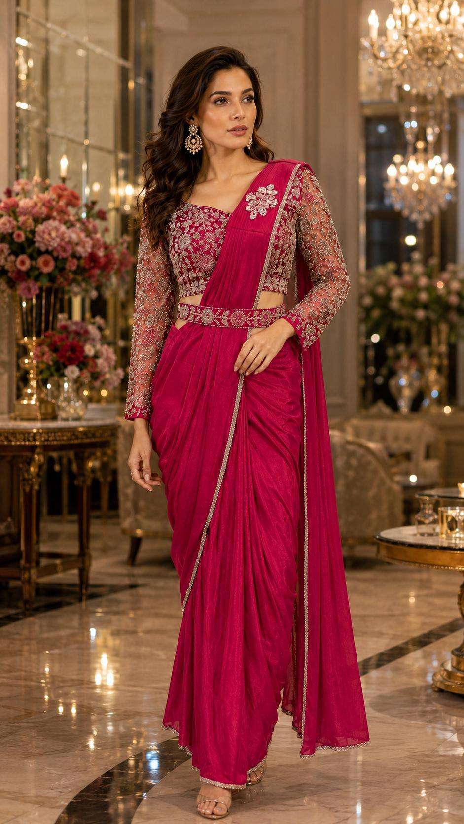 Amoha Trendz 102432 Lycra Embroidered Designer Saree - Amrah Wholesale