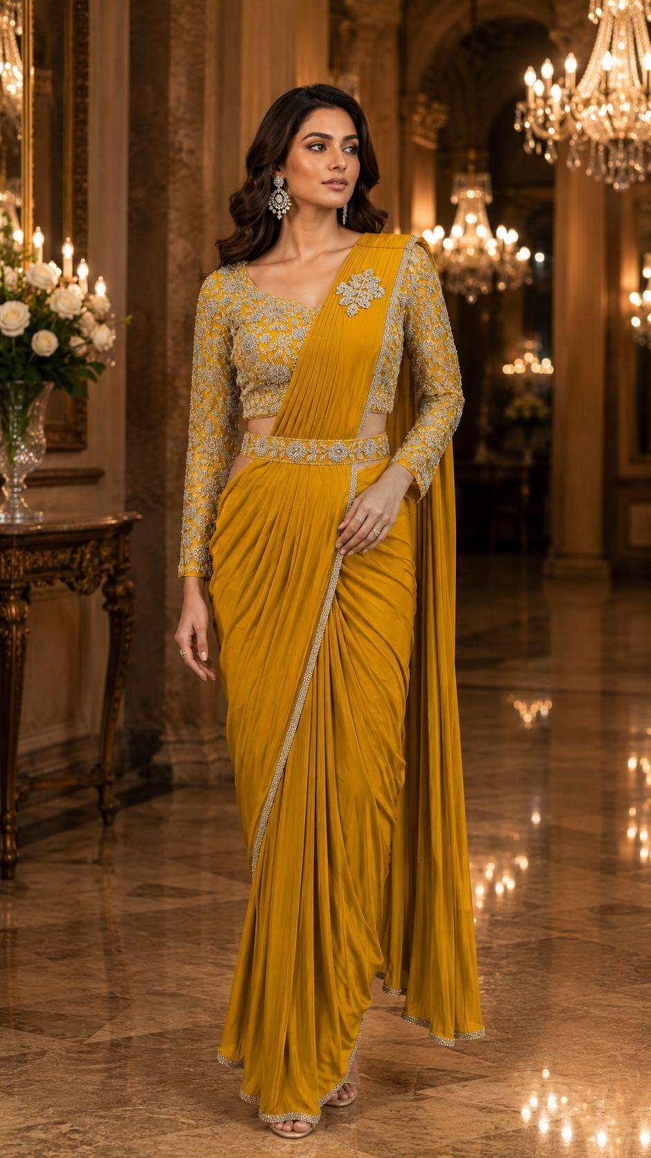 Amoha Trendz 102432 Lycra Embroidered Designer Saree - Amrah Wholesale