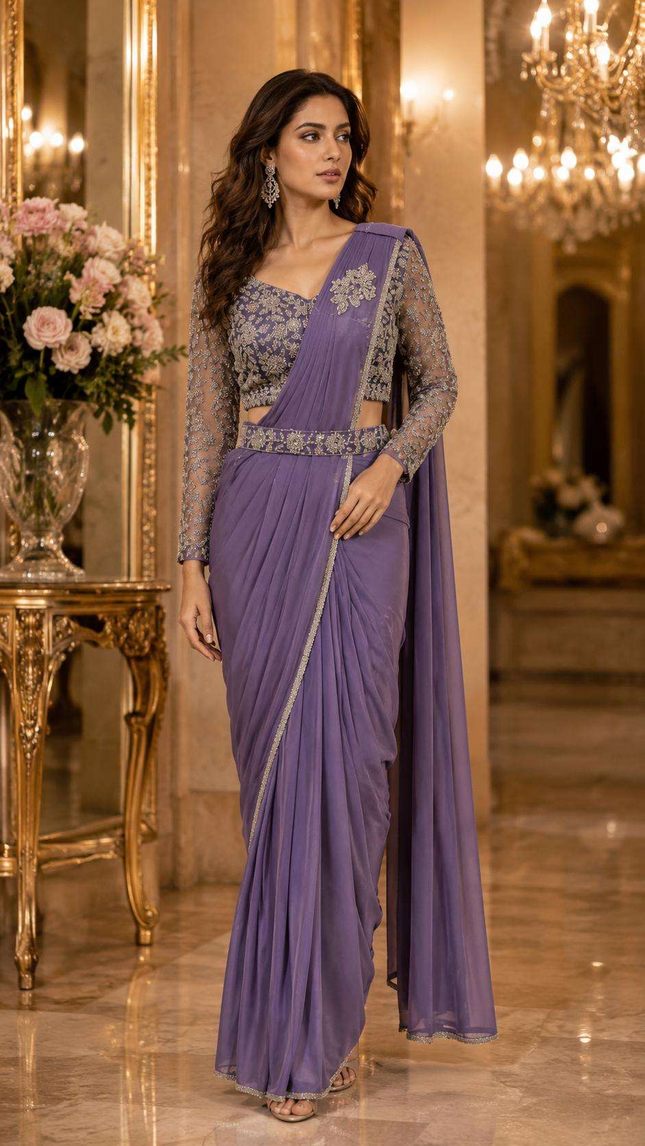 Amoha Trendz 102432 Lycra Embroidered Designer Saree - Amrah Wholesale