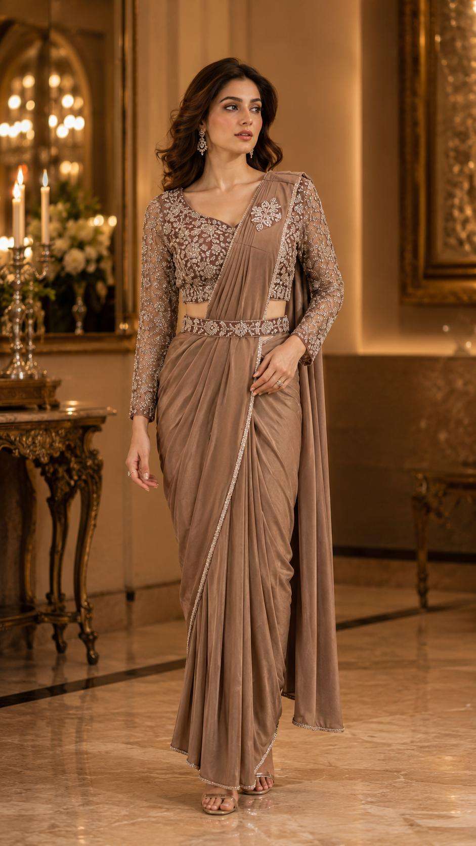 Amoha Trendz 102432 Lycra Embroidered Designer Saree - Amrah Wholesale
