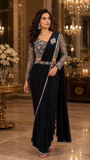 Amoha Trendz 102432 Lycra Embroidered Designer Saree