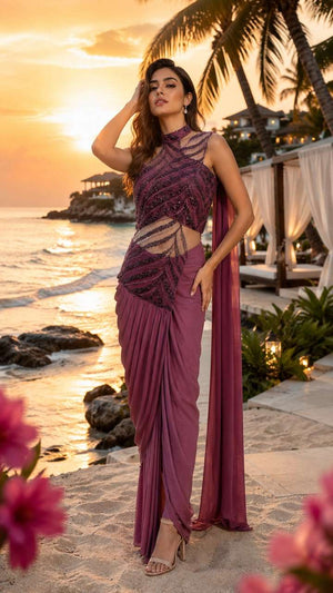 AMOHA TRENDZ 102433 Lycra Embroidered Saree - Amrah Wholesale