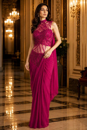 AMOHA TRENDZ 102433 Lycra Embroidered Saree - Amrah Wholesale