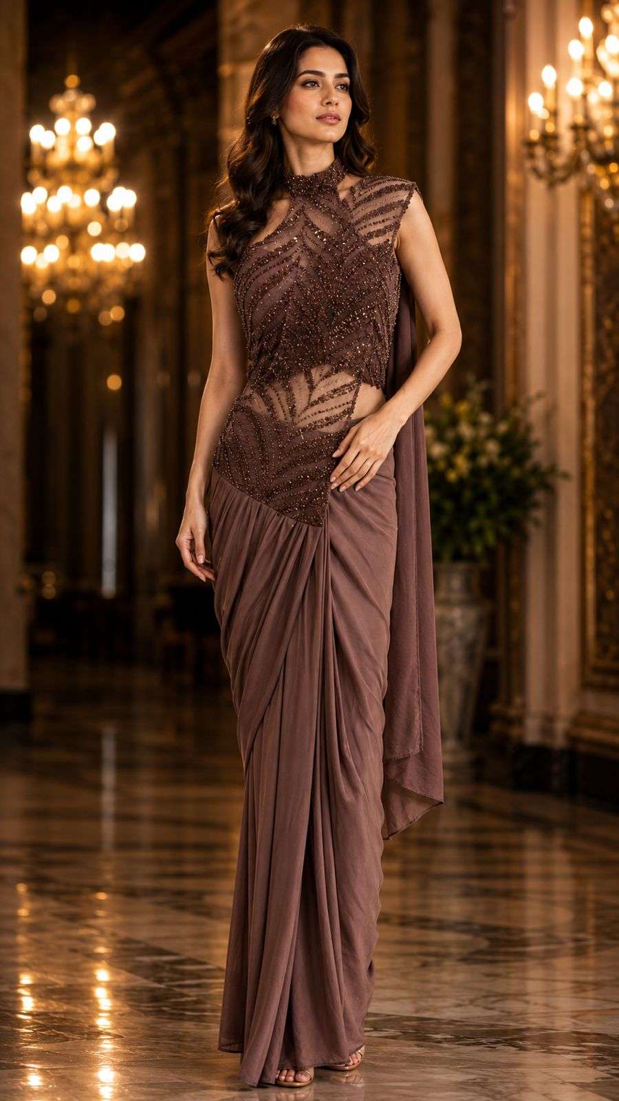 Amoha Trendz 102435 Lycra Embroidered Designer Saree