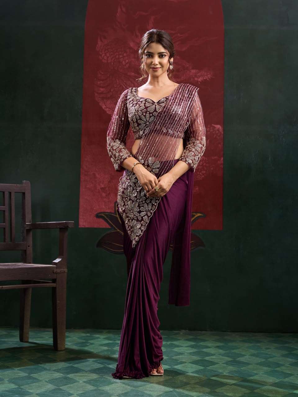 AMOHA TRENDZ 102438 Imported Lycra Stitched Saree