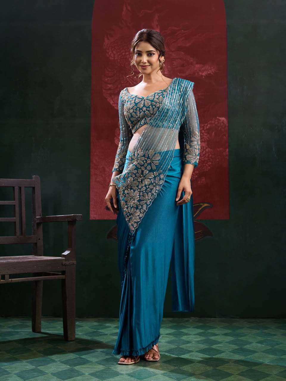 AMOHA TRENDZ 102438 Imported Lycra Stitched Saree