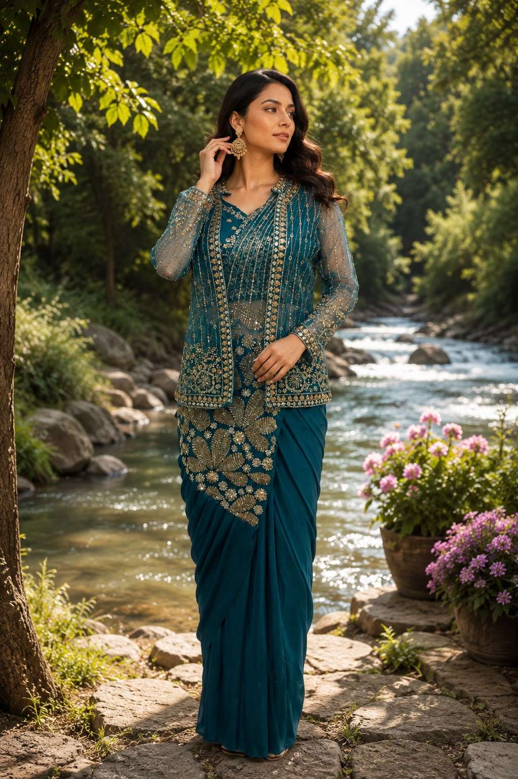 AMOHA TRENDZ 102439 Lycra Embroidered Saree - Amrah Wholesale