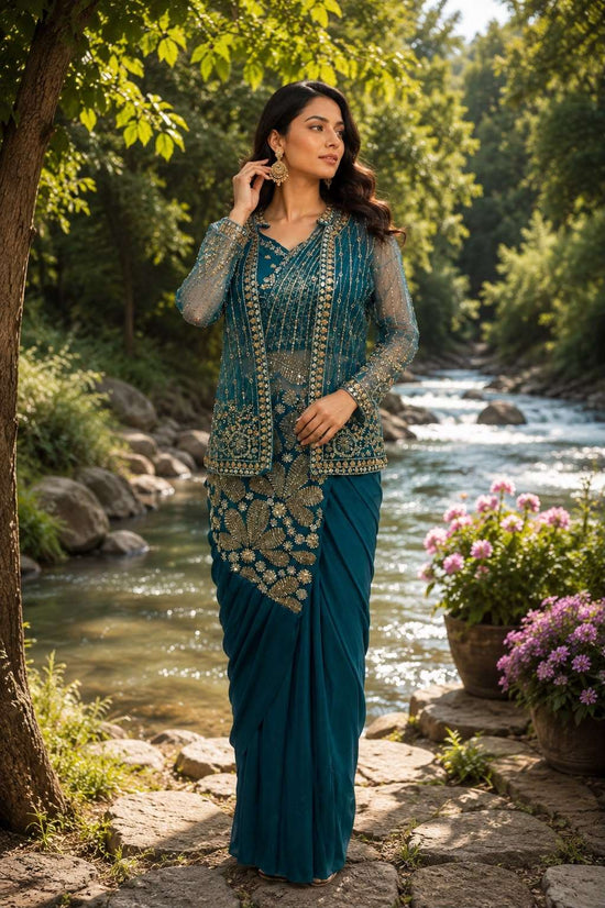 AMOHA TRENDZ 102439 Lycra Embroidered Saree - Amrah Wholesale