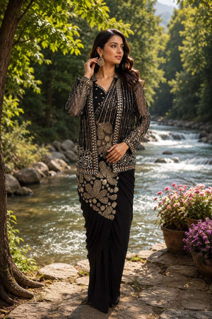 AMOHA TRENDZ 102439 Lycra Embroidered Saree - Amrah Wholesale