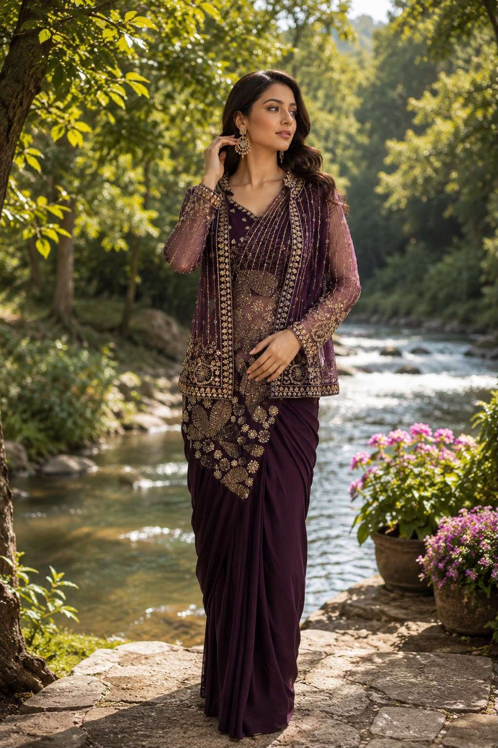 AMOHA TRENDZ 102439 Lycra Embroidered Saree - Amrah Wholesale