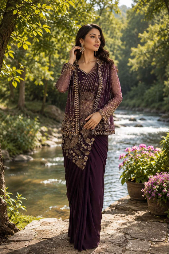AMOHA TRENDZ 102439 Lycra Embroidered Saree - Amrah Wholesale