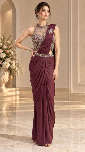 Amoha Trendz 102470 Lycra Readymade Party Wear Saree Set