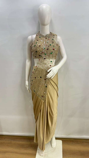 AMOHA TRENDZ 102483 Lycra Embroidered Ready To Wear Saree