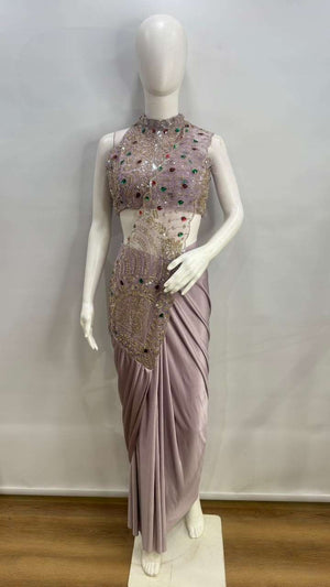 AMOHA TRENDZ 102483 Lycra Embroidered Ready To Wear Saree