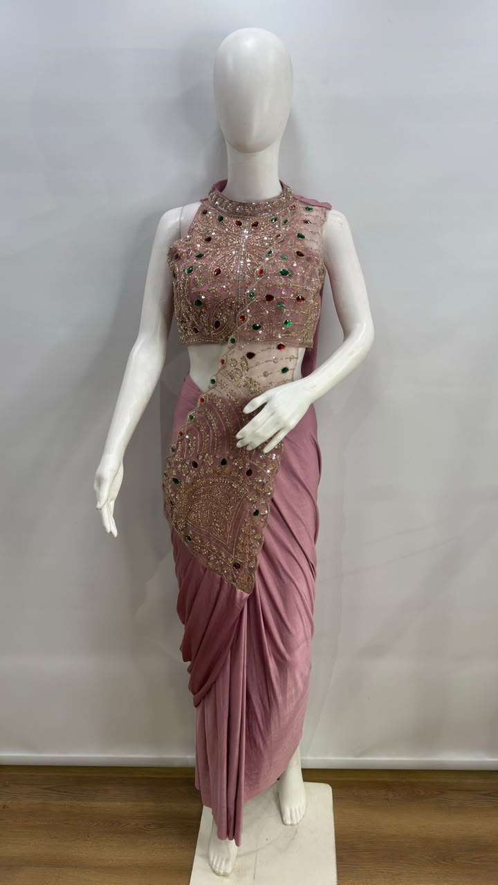 AMOHA TRENDZ 102483 Lycra Embroidered Ready To Wear Saree