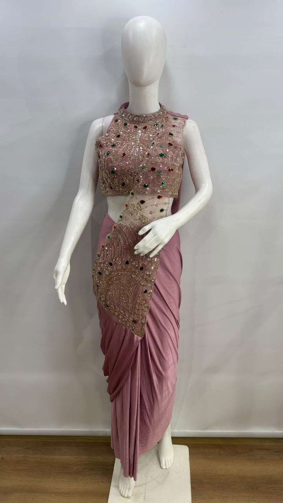 AMOHA TRENDZ 102483 Lycra Embroidered Ready To Wear Saree