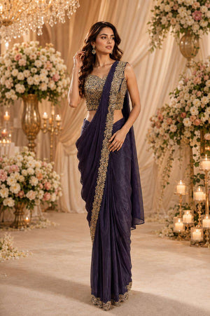 AMOHA TRENDZ A-505 Satin Embroidered Designer Saree Wholesale - Amrah Wholesale