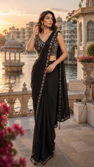 AMOHA TRENDZ A-514 Fandy Embroidered Stitched Saree Wholesale Collection - Amrah Wholesale