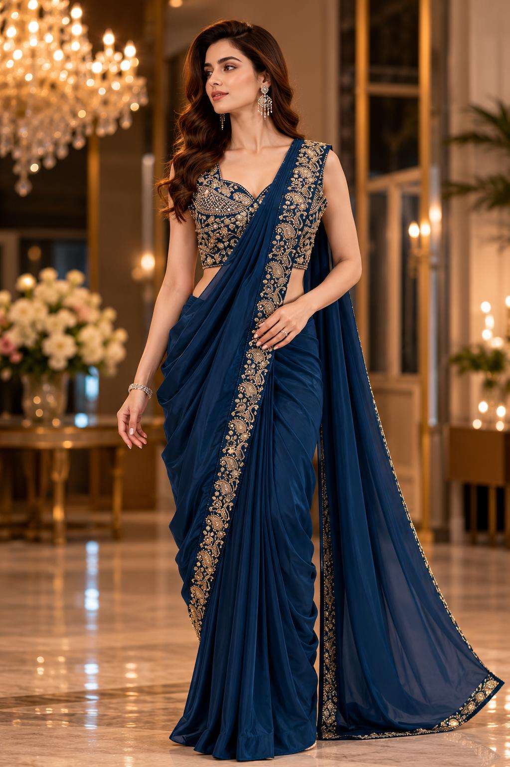 AMOHA TRENDZ A-536 Chinon Embroidery Saree - Amrah Wholesale