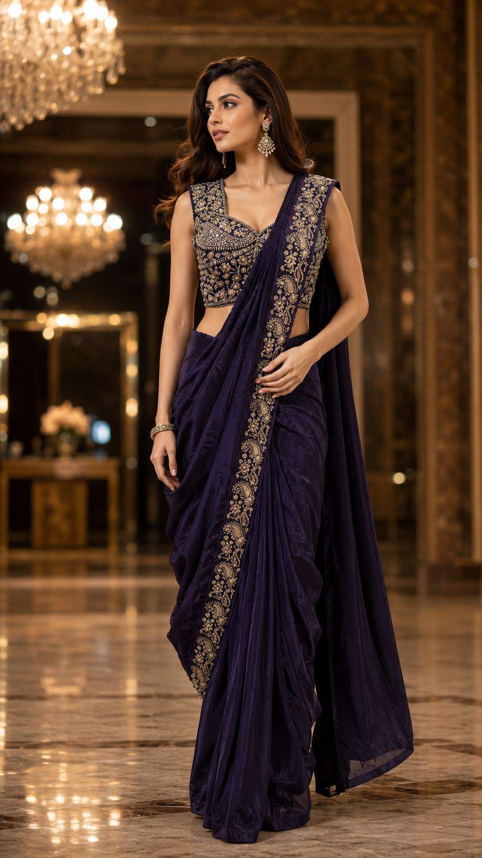 AMOHA TRENDZ A-536 Chinon Embroidery Saree - Amrah Wholesale