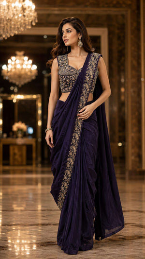 AMOHA TRENDZ A-536 Chinon Embroidery Saree - Amrah Wholesale