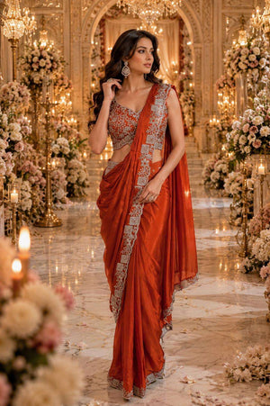 AMOHA TRENDZ A-545 Satin Embroidery Saree