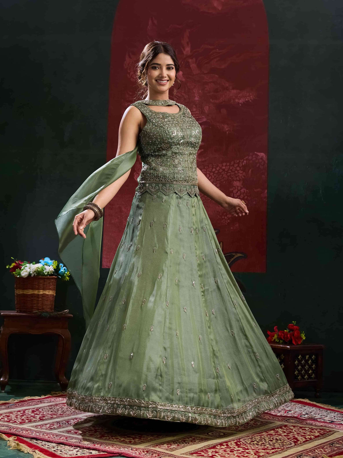 Amoha Trendz A-546 Beads Embroidered Handwork Party Wear Lehenga