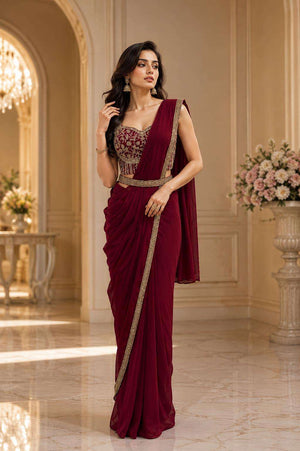 AMOHA TRENDZ A-553 Crush Embroidered Stitched Saree Wholesale Collection - Amrah Wholesale