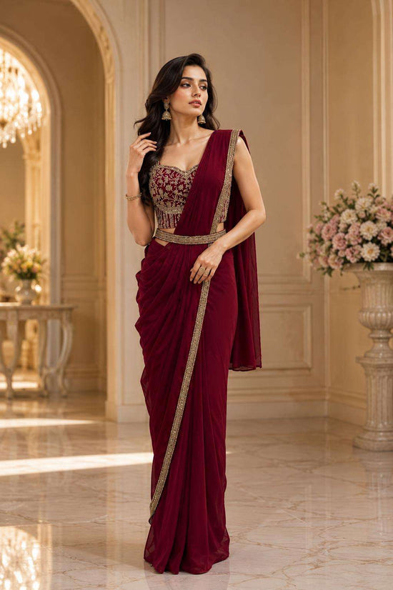 AMOHA TRENDZ A-553 Crush Embroidered Stitched Saree Wholesale Collection - Amrah Wholesale