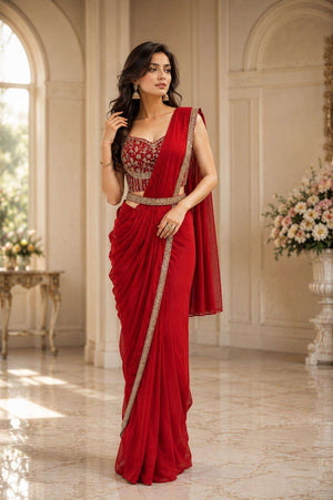 AMOHA TRENDZ A-553 Crush Embroidered Stitched Saree Wholesale Collection - Amrah Wholesale
