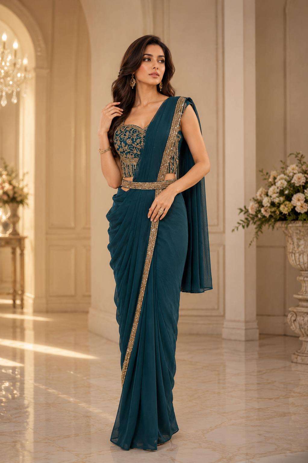 AMOHA TRENDZ A-553 Crush Embroidered Stitched Saree Wholesale Collection - Amrah Wholesale