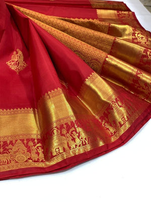 Amrah Aab Red Palakhi Soft Lichi Silk Saree