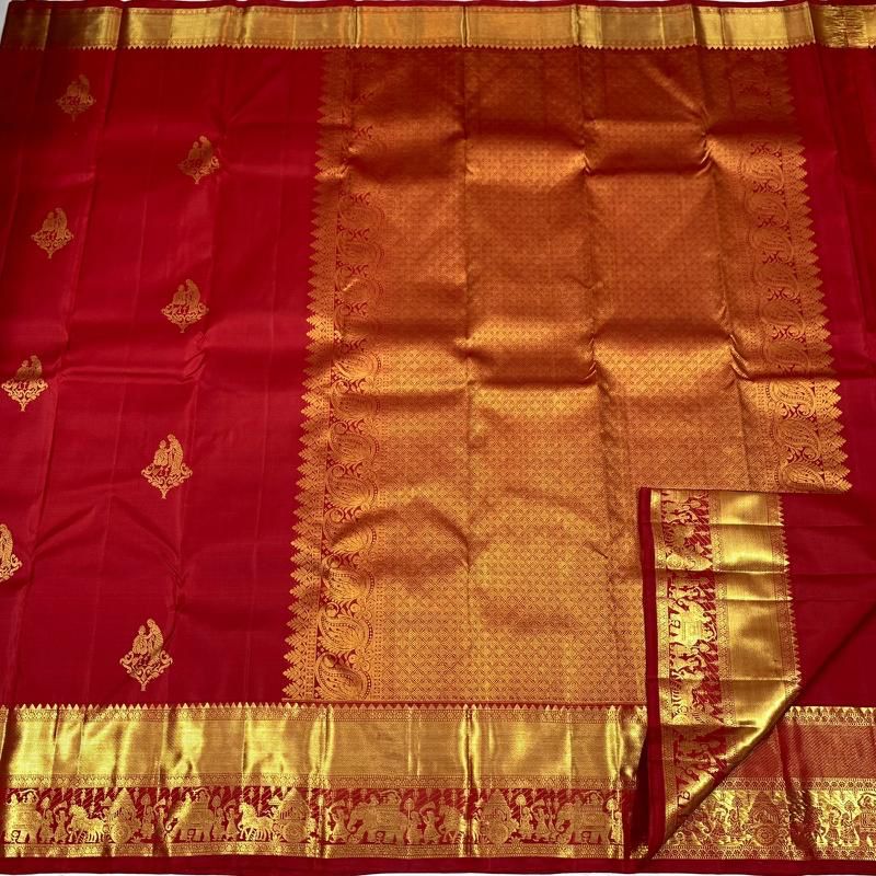 Amrah Aab Red Palakhi Soft Lichi Silk Saree