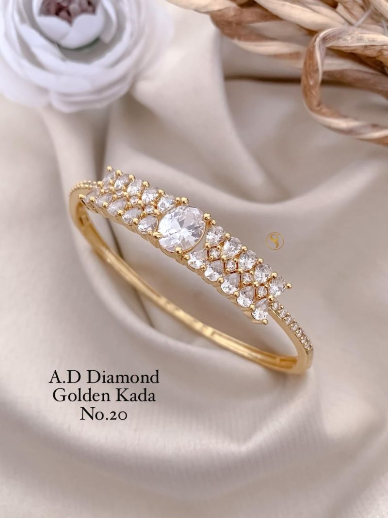 Amrah Wholesale Ad Diamond Golden Fancy Kada 20 Gold Plated Imitation Jewellery